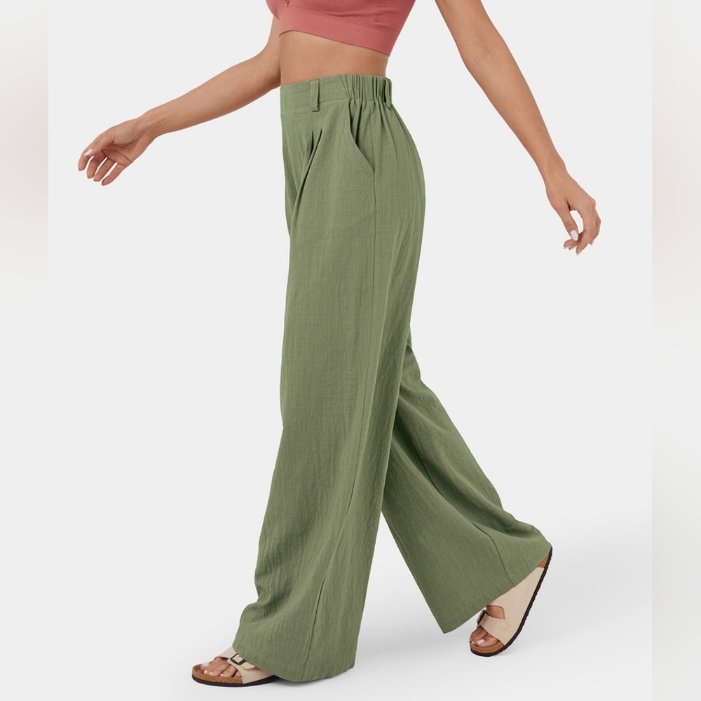 Halara High Waisted Plicated Side Wide Leg Flowy Solid Palazzo Casual Pant - Picture 2 of 3